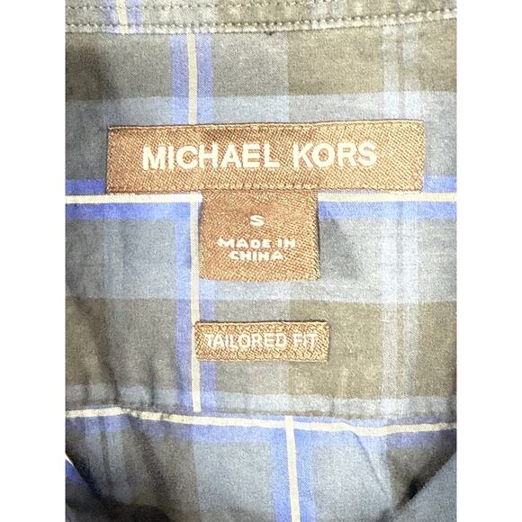 Michael Kors Men's Blue Checkerd Tailored Fit Short Sleeve Button Down Plaid - Picture 6 of 6